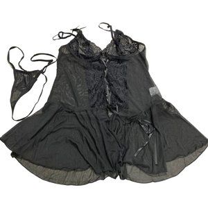 Klier Women Lingerie Sexy Chemise Lace Baby doll Sheer Mesh Nightwear V Neck